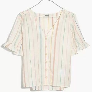 Madewell Village Ruffle Sleeve womens Shirt in Rainbow Stripe M